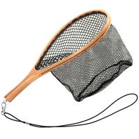 1pcs portable fly fishing net landing catch release net wooden frame for trout ultralight fishing net fish tackle accessories