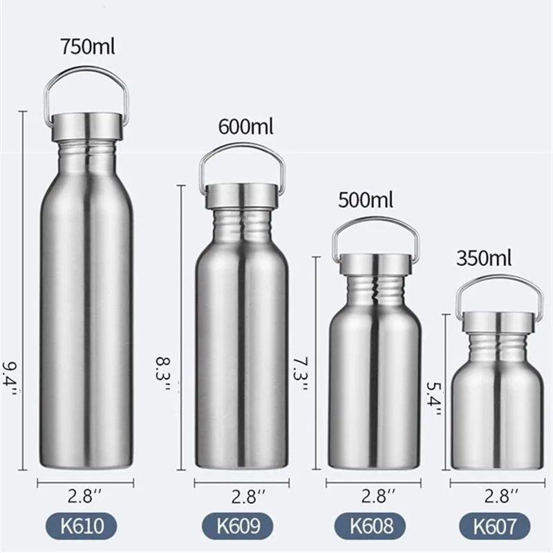 

Hot Portable Stainless Steel Water Bottle Sports Flasks Leak-proof Travel Cycling 350/500/600/750ml Camping Bottles BPA Free