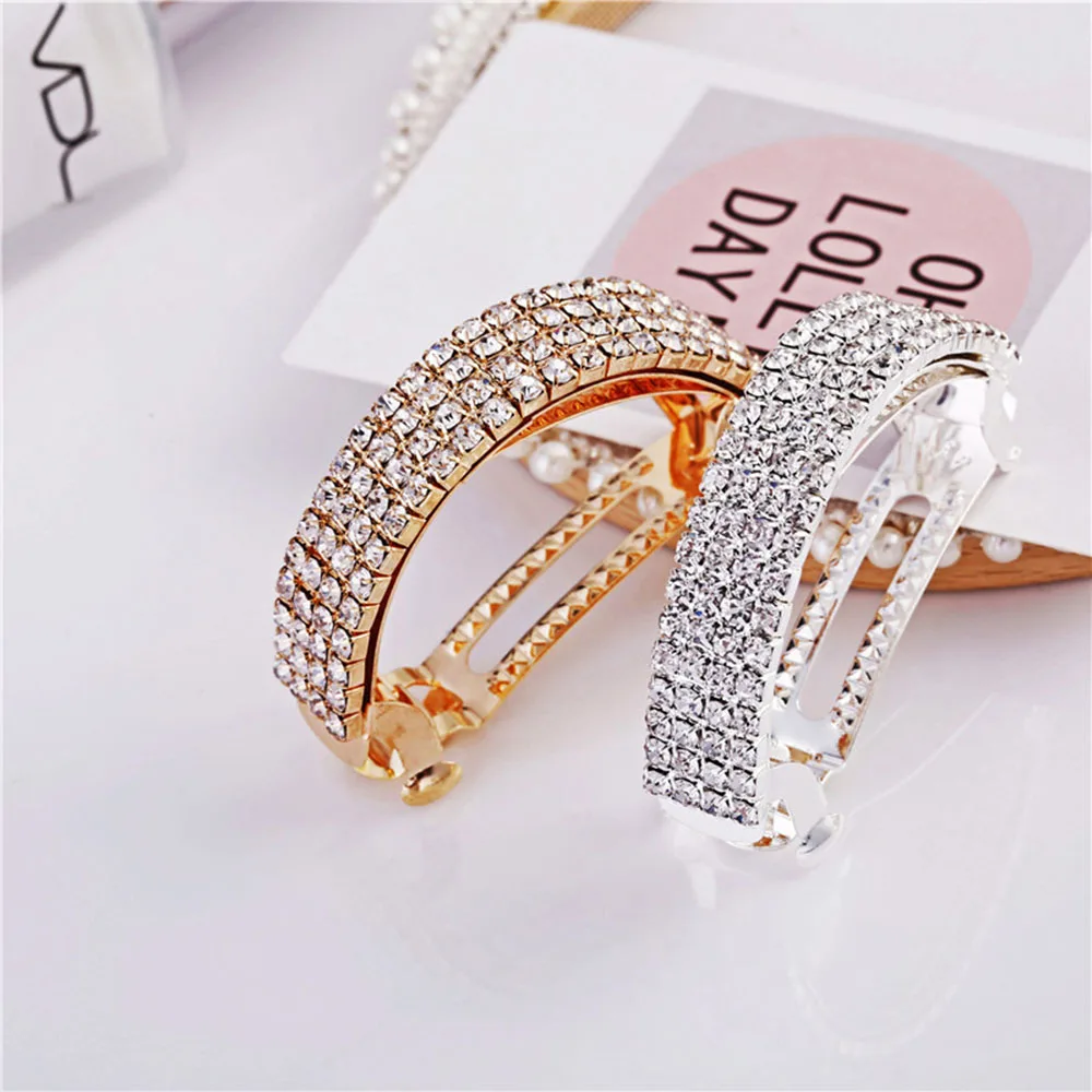 

2021 Fashion Women Girls Plated Diamond Metal Half Circle Moon Hair Clip Metal Circle Hairpins Holder Hair Accessories Wholesale