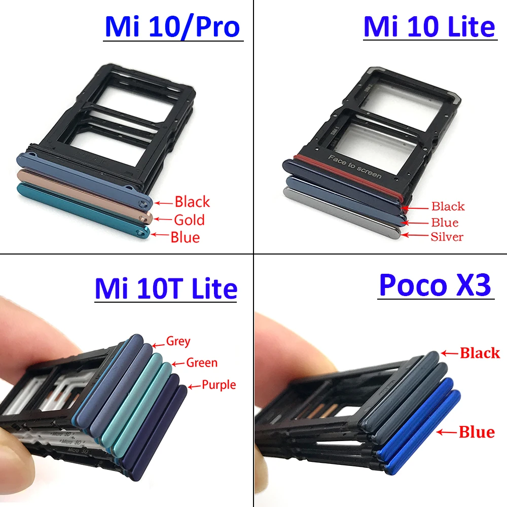 

Новый держатель слота для SIM-карты для Xiaomi Mi 10 Mi10 Pro 10T Lite Poco X3 Запасная часть
