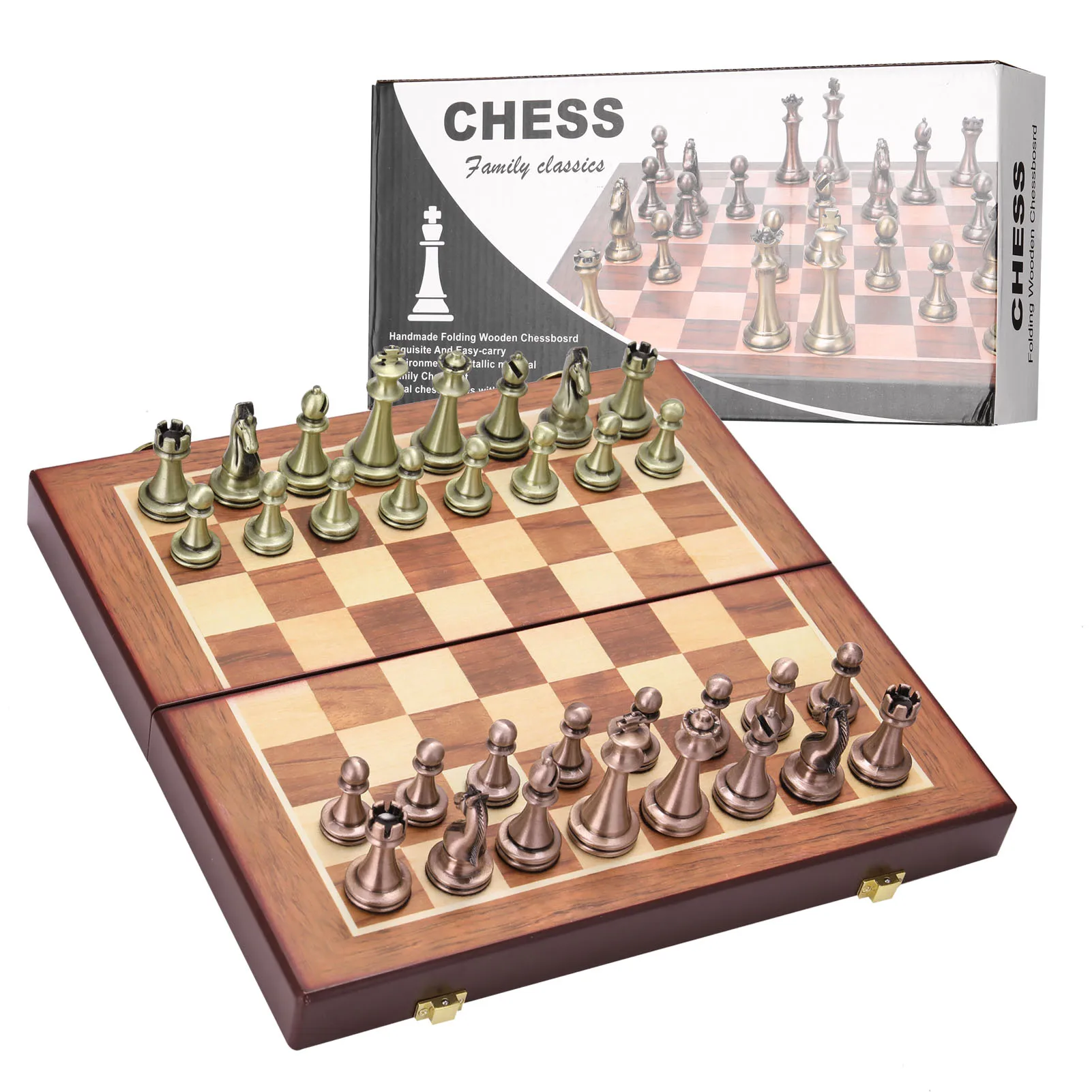 

Chess Metal Chess Metal Chess Pieces Wooden Folding Chessboard Alloy Board Game Chessboard Gift