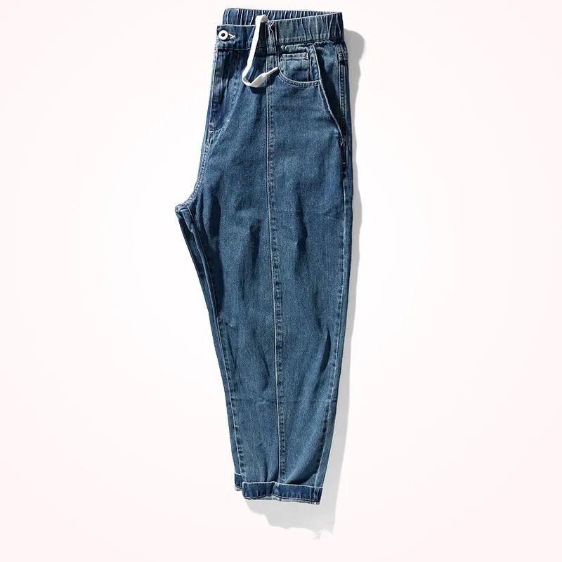 

Japanese Retro Light Blue Nostalgic Washed Denim Jeans Men's Fashion Pure Cotton Street BF Loose Wide Leg Harem Casual Dad Pants