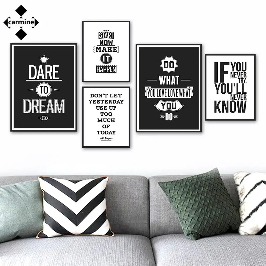 

Inspiring Quote Posters and Prints Modern Motivational Letters Canvas Painting Black and White Modern Art Picture for Home Decor