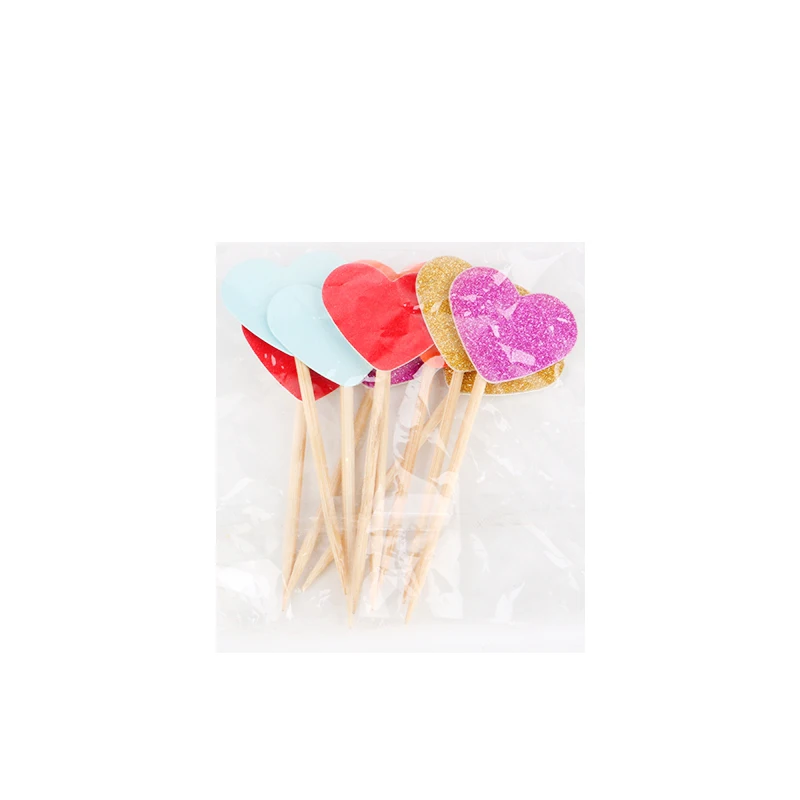 10 шт. разноцветные блестящие бумажные топперы в форме сердца для капкейков