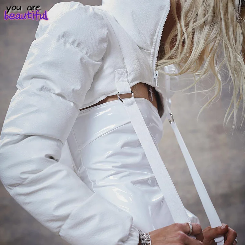 

Зимнее однотонное хлопковое пальто с высоким воротником, Повседневная модная женская короткая куртка с открытой спиной и высокой талией, ж...