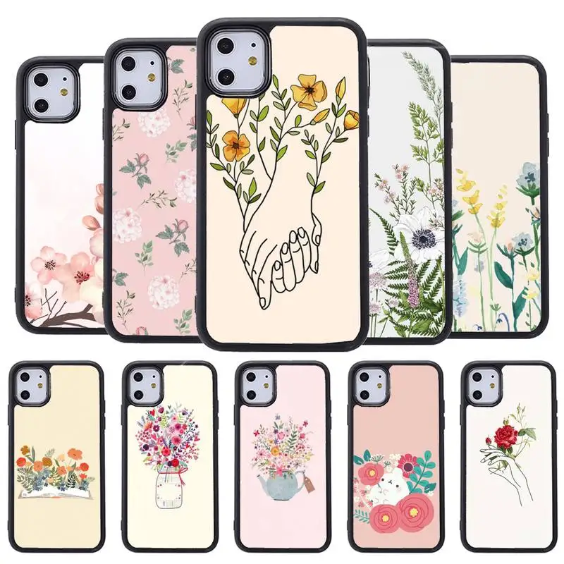 

Flower Drawing Phone Case For Iphone 5 SE 2020 6 6s 7 8 plus X Xr XS 11 12 13 Mini Pro Max PC Fundas Cover