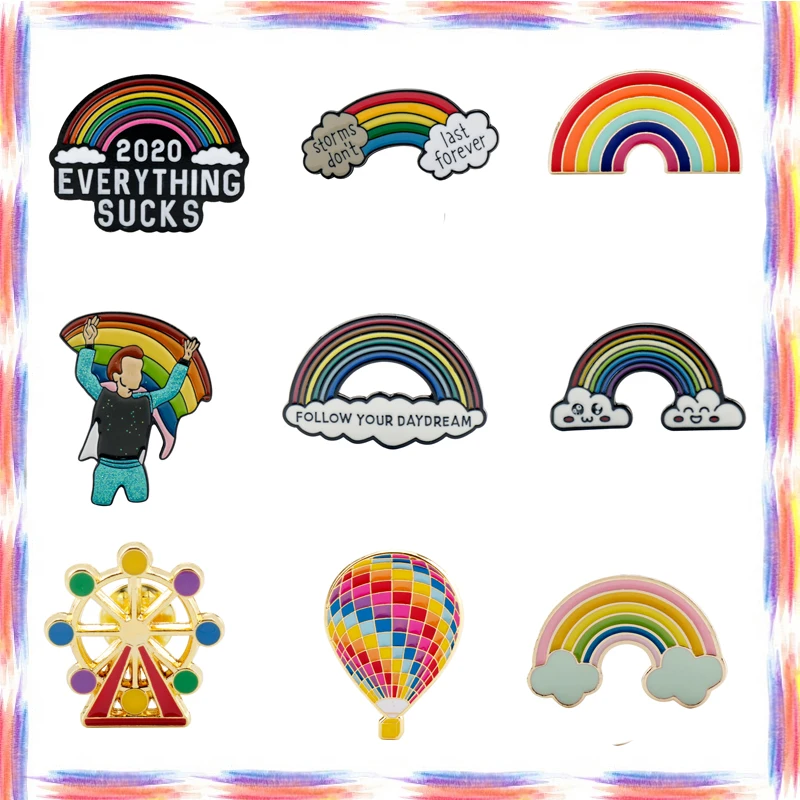 

Fashion Enamel Rainbow Brooches Helium Balloon Ferris Wheel Brooch Badges 2023 New Backpack Short Collar Pins Accessories