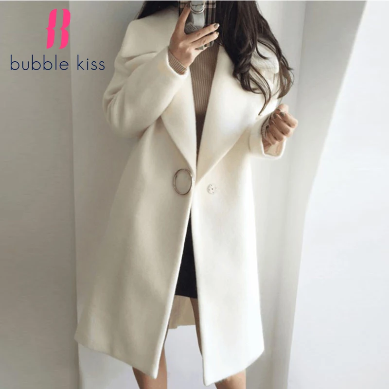 Элегантное однотонное длинное женское пальто с отворотом весна-осень 2020 тонкая