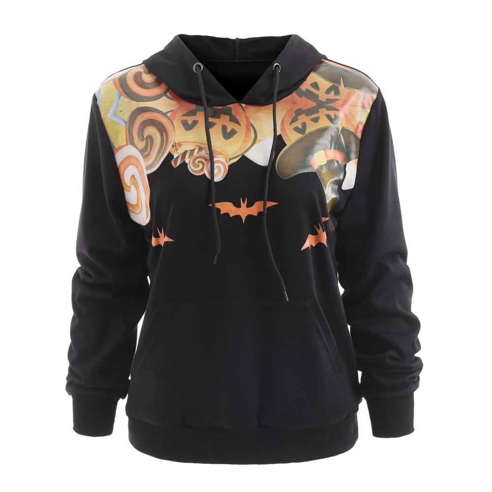 

Pumpkin Lantern Halloween Drawing Women Hoodies Female Sweatshirts Kangaroo Pocket Long Sleeves Pullovers