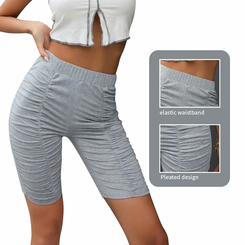 

BKRIVE однотонные плиссированные тонкие шорты для женщин, женские универсальные Спортивные Повседневные шорты выше колена, женские шорты 2021 д...