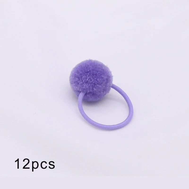 Light purple 12 шт., меховой шарик, эластичная резинка для волос для девочек, конский хвост, держатели, плюшевый шар, кольцо для волос, женский эластичный галстук для волос, аксессуары, Резиновая лента для волос - Цвет: Light purple