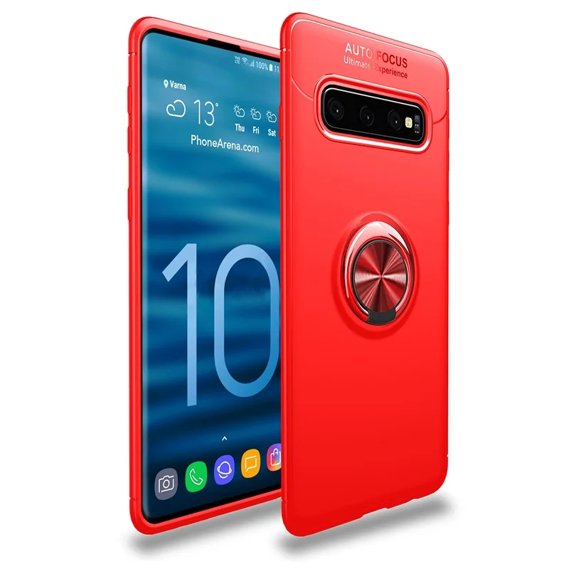 Чехол с кольцом для пальца для samsung Galaxy S10 Plus, чехол для телефона s, автомобильный магнитный держатель, мягкая ТПУ Силиконовая задняя крышка для samsung S10 Plus - Color: Red