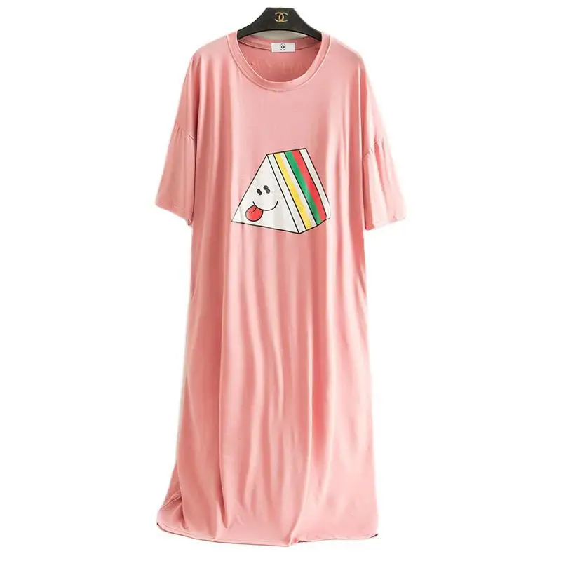 

2020 Cake Bread Modal Nightdress Female Summer Short-Sleeved Thin Loose Long Nightgown Korean Version Sleepwear Home Service