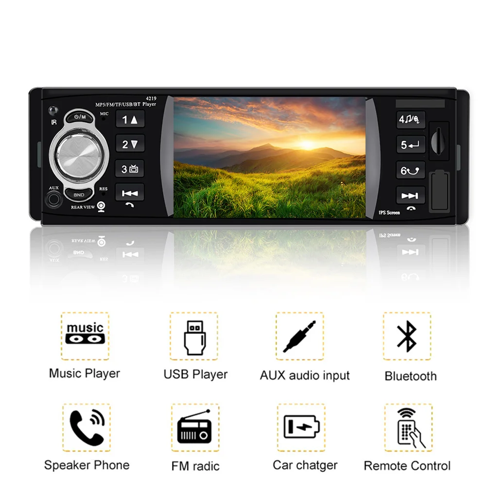 audio video mp5 player bluetooth 4 2 auto parts car radio 1 din 4 1 inch tf usb fast charging iso remote multicolor lighting free global shipping