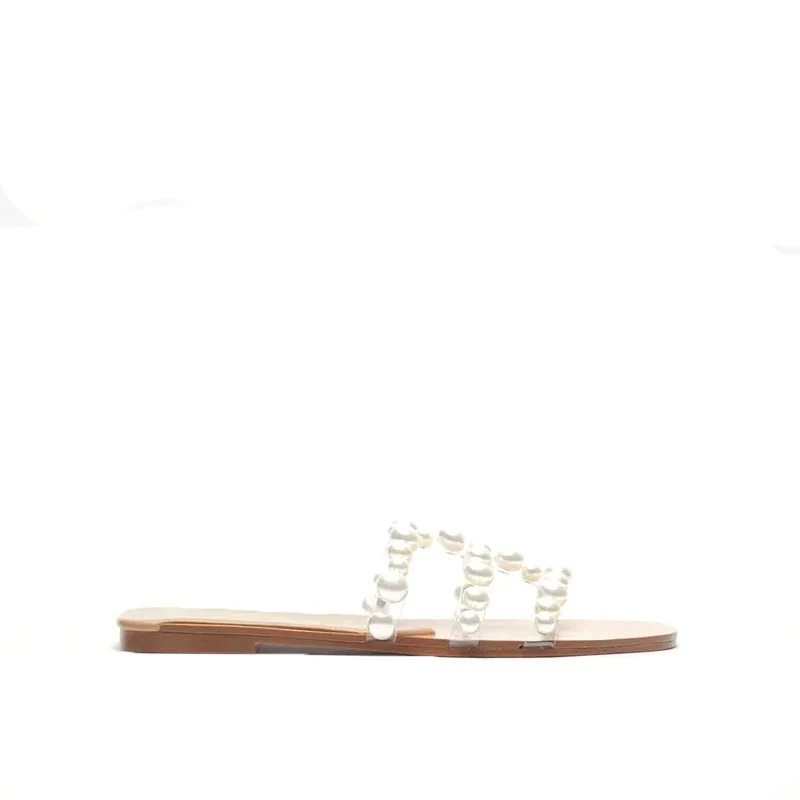 

2021 Summer New Man-made Pearl Beach Slipper Flat with Women's Summer Outdoor Sandals shoes Female Pearl Sandals