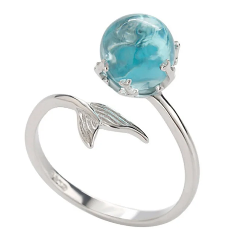 

Milangirl Blue Crystal Mermaid Bubble Open Rings For Women Creative Fashion Jewelry