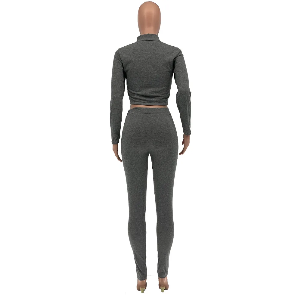 

Casual Crop Top and Skinny Legging Matching Sets Long Sleeve Zipper Up Activewear Sporty Women Bodycon Two Piece Club Outfits