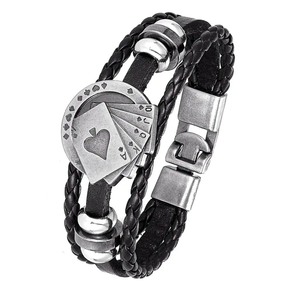 Модный кожаный многослойный мужской браслет Poker Raja Vegas очаровательный для мужчин