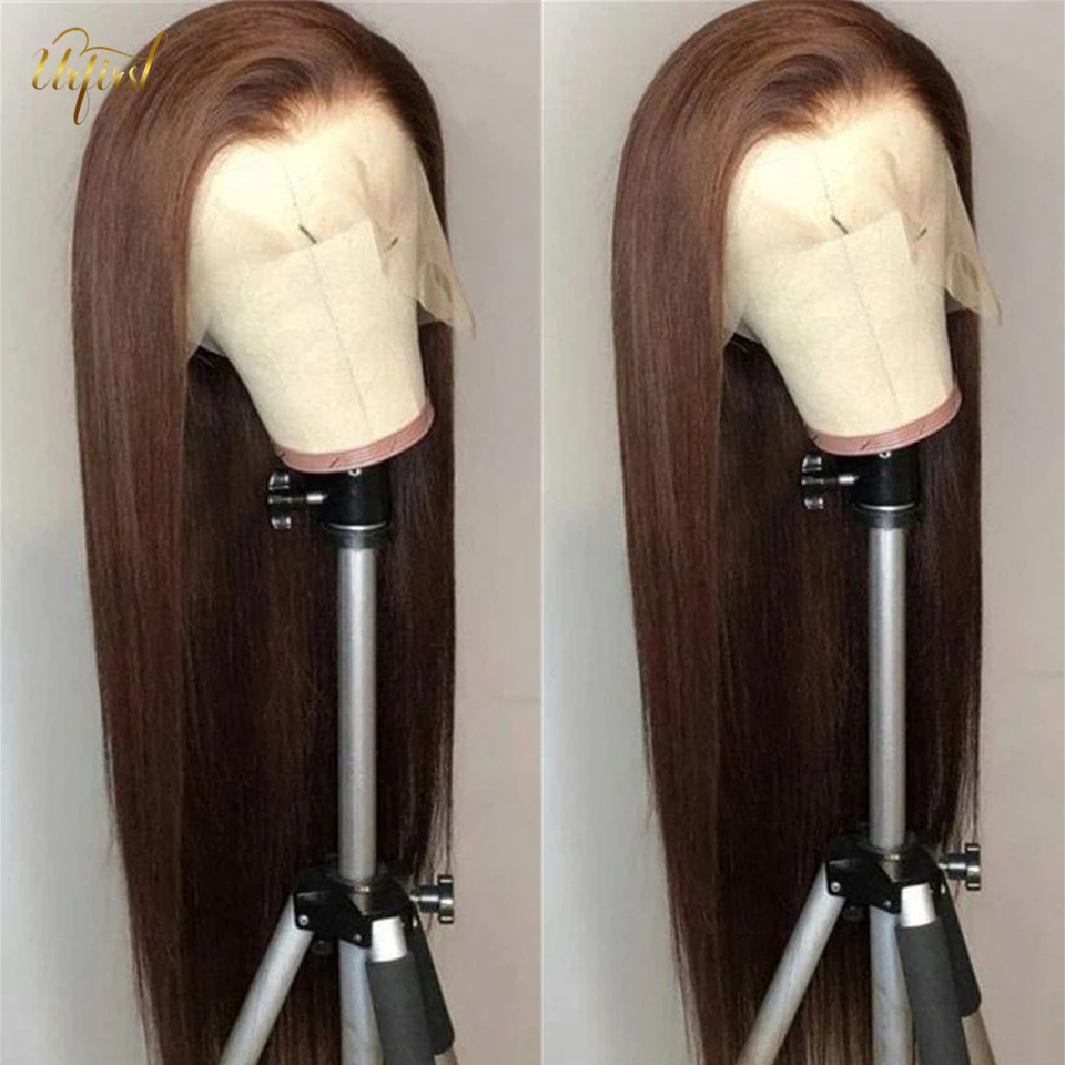 30Inch 13x6 Chocolate Brown Lace Front Wig Brazilian Straight Transprent Lace Frontal Wig For Women Remy Colored Human Hair Wigs