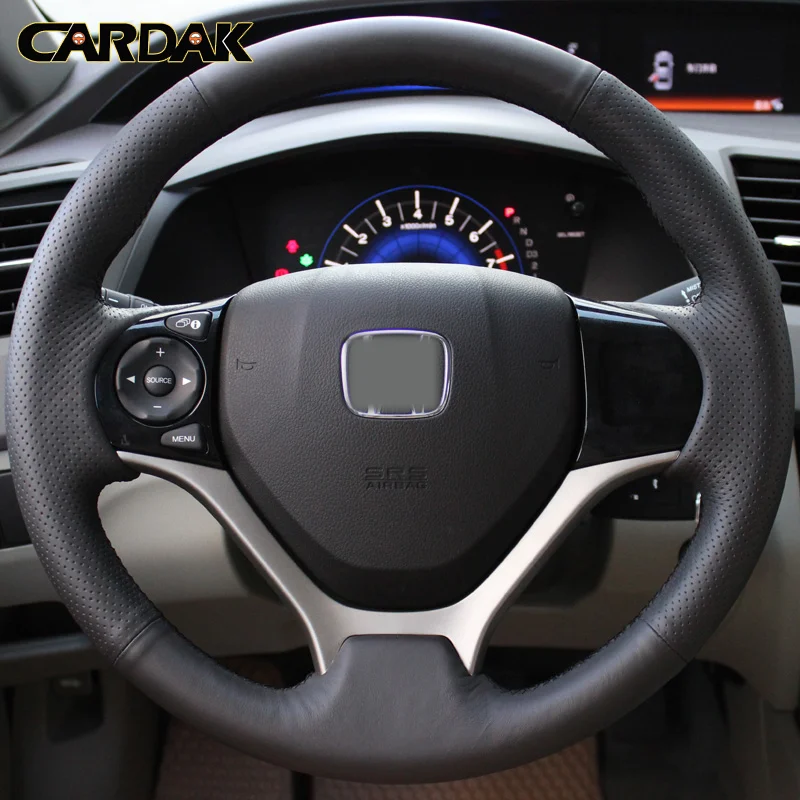 Черный чехол рулевого колеса автомобиля из искусственной кожи для Honda Civic 9 2012 2013