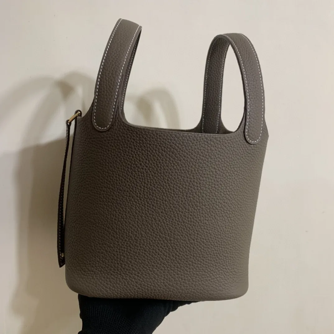 

HANDMADE BRAND Handbag,18CM,Etaupe Color,LUXURY PURSE,DESIGNERS BAG,Evercolor Leather, Wax line stitiching,Fast delivery