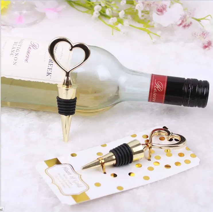 

500PCS/LOT Wedding favor Guest gift Heart of Gold Wine Bottle Stopper Golden party favor Souvenir giveaways