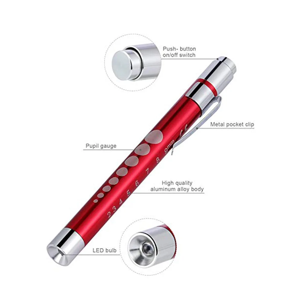 

Portable LED Flashlight Work Light Medical First Aid Pen Light Torch Lamp With Pupil Gauge Measurements Doctor Nurse Diagnosis