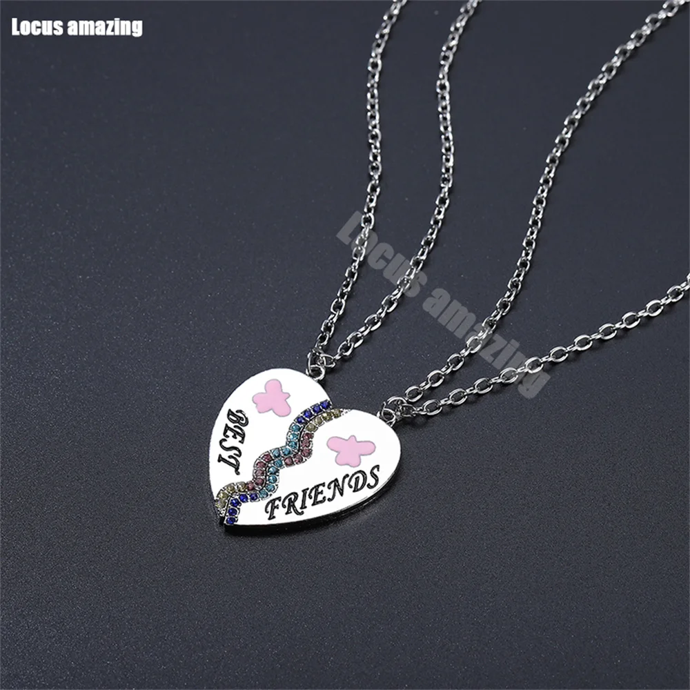 

2 Pcs Luxury Best Friend Necklace Women Crystal Heart Pendant Letter Necklace Fashion Couple Necklace Men Friendship Jewelry