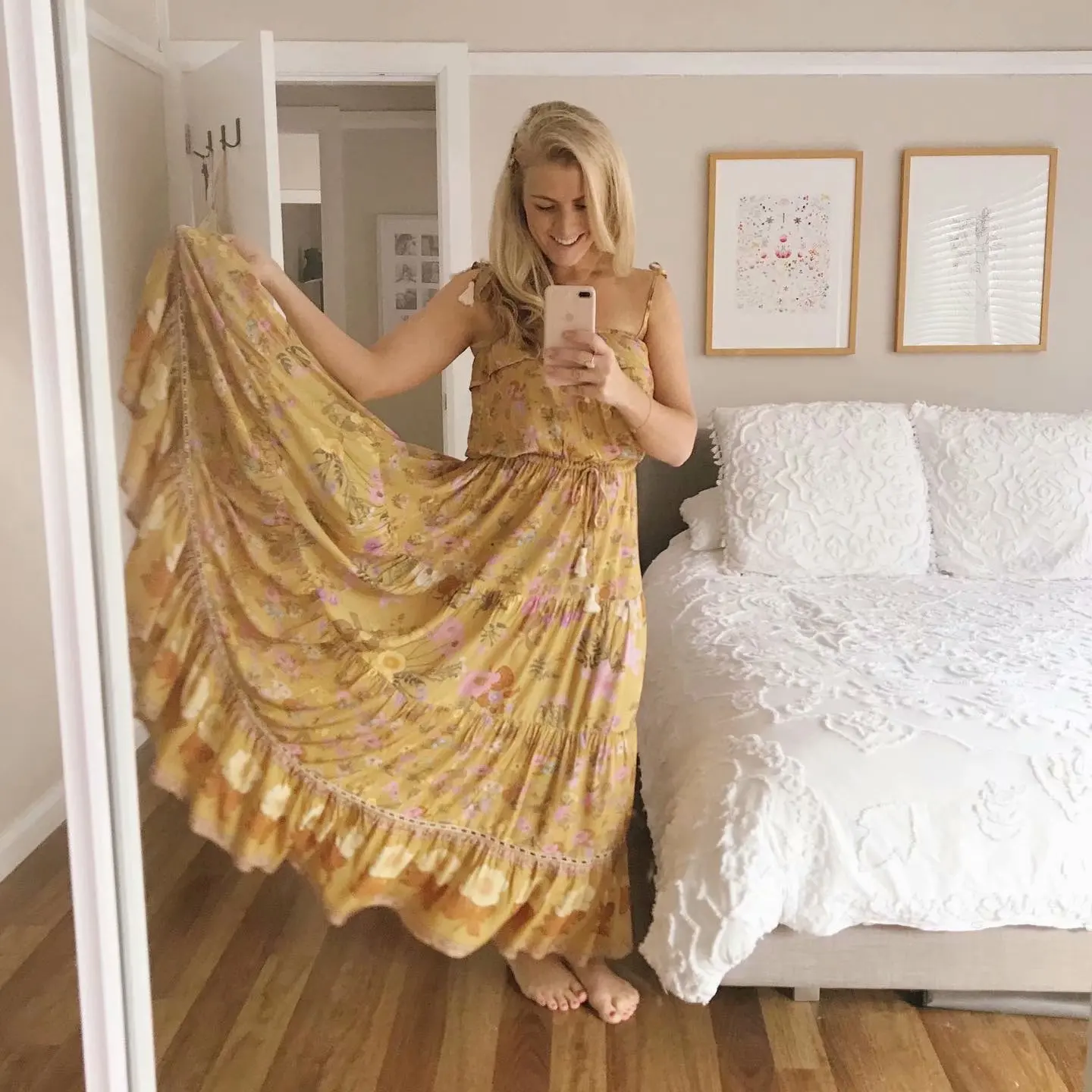 Женское винтажное платье на бретельках Boho пляжное миди с цветочным принтом и