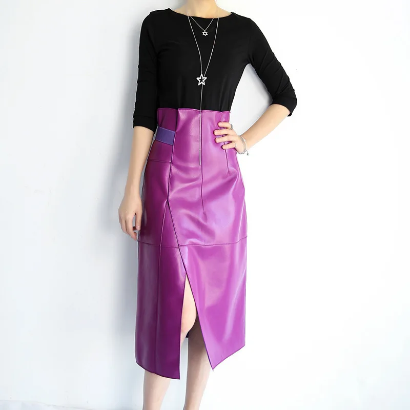 

Genuine Leather Skirt Women Natural Real Sheepskin Sheep High Waist Long Luxury Runway Designer Ladies Skirts Plus Size