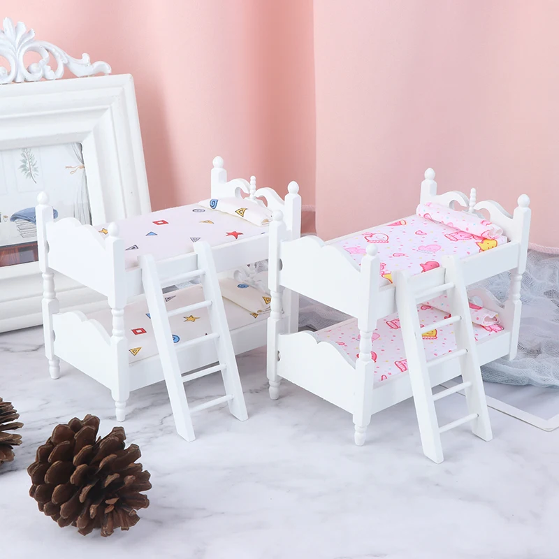 

Children Bedroom Model For Children Pretend Play Game Toys Doll Accessery 1:12 Kids Mini Bunk Bed Doll House Furniture Toys