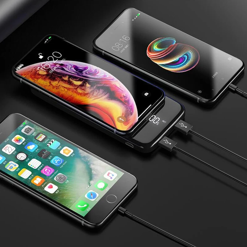 hot 50000mah power bank wireless mirror digital display fast charging portable outdoor travel emergency phone charger for xiaomi free global shipping