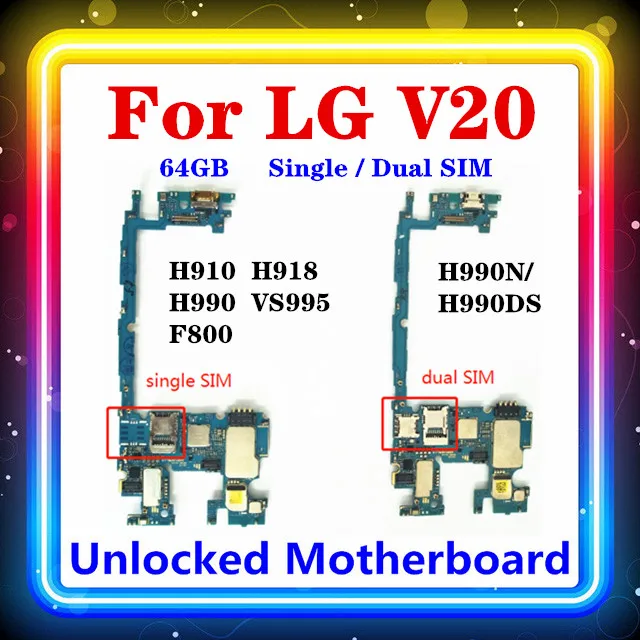 Материнская плата для LG V20 H910/H918/H990/H990N/H990DS/VS995/F800 ОС Android 64 ГБ оригинальная чистая