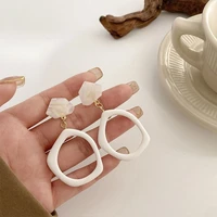2021 korean white acrylic drop earrings for women geometric hollow statement drop earrings female fashion jewelry