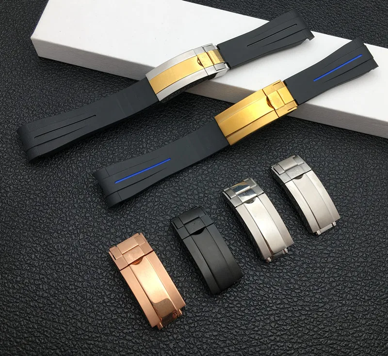 20 мм черный изогнутый конец натуральный силиконовый резиновый ремешок для