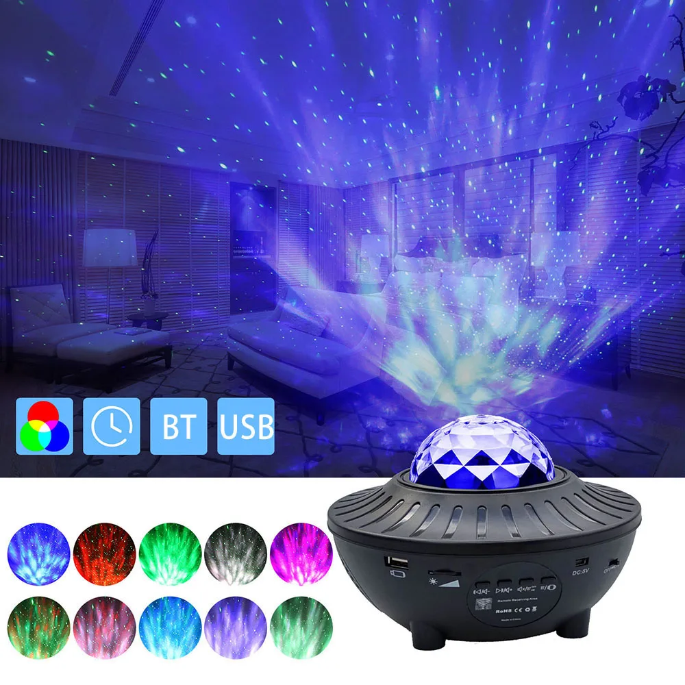 Colorful Starry Sky Projector BT USB Voice Control Music Player LED Night Light USB Charging Projection Lamp Kids Gift