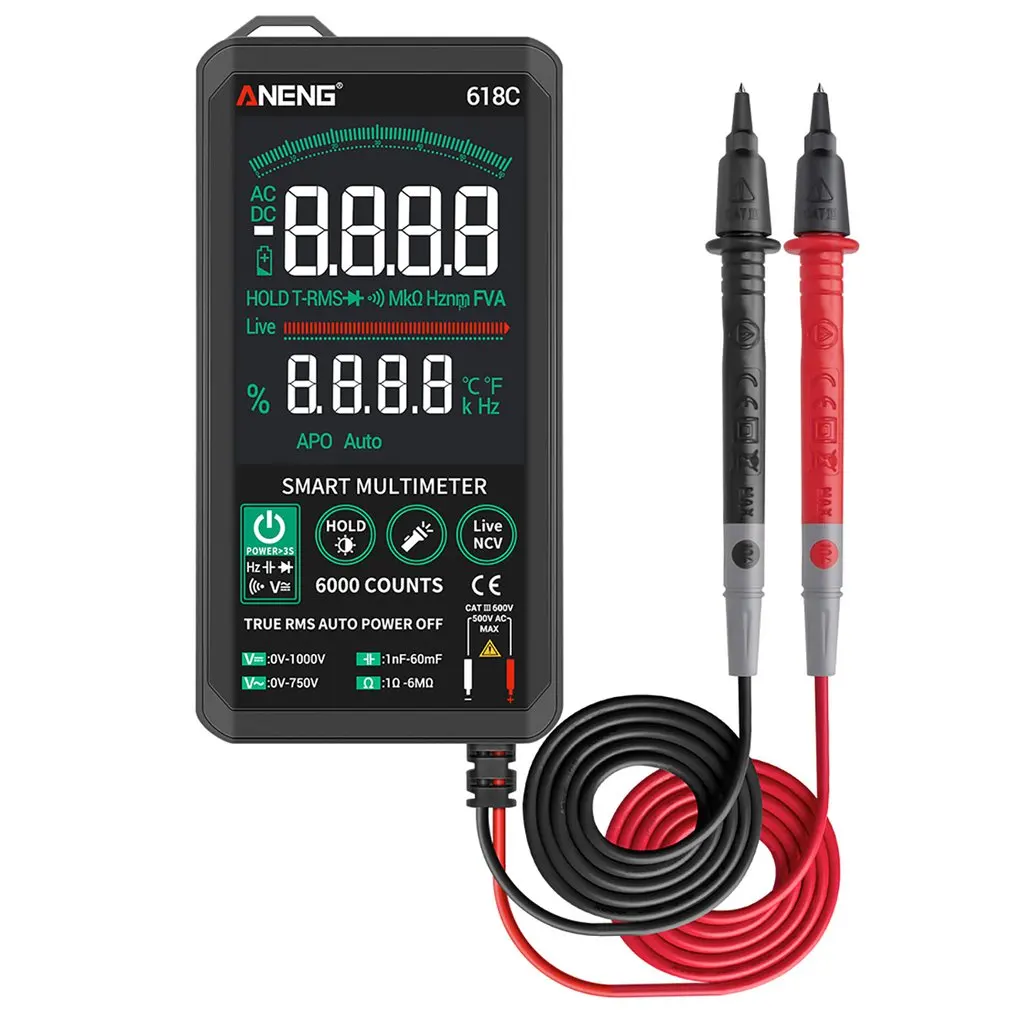 

Digital Multimeter ANENG 618C Smart Touch DC Analog Bar True RMS Auto Tester Professional Transistor Capacitor NCV Testers