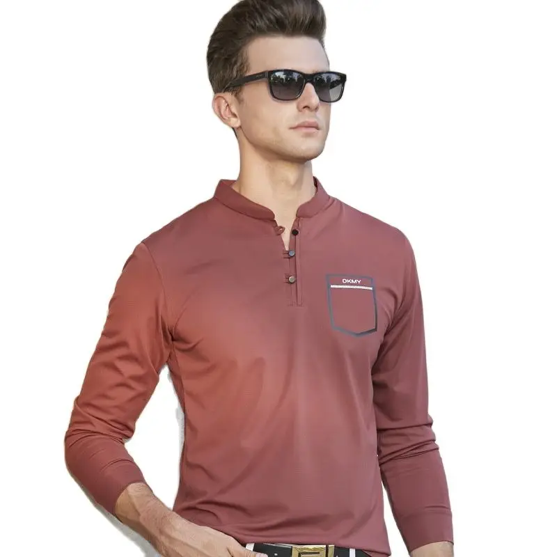 

Caesars Men's 2021 Spring and Autumn New Men's Long-sleeved Polo Shirt Solid Color Bottoming Fake Pocket Lapel T-shirt футболка