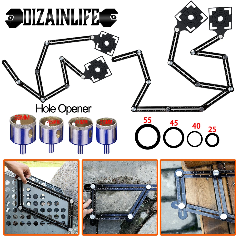 Алюминиевый сплав Угол Finder с измерительной линейкой Перфорированные шаблон
