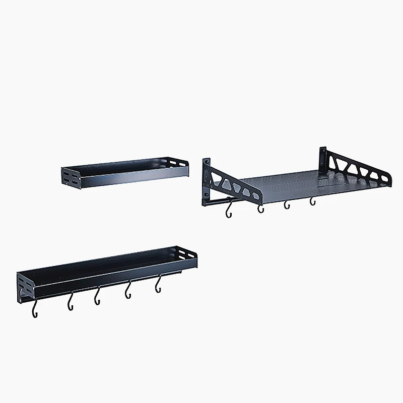 Черный нержавеющий алюминиевый настенный кухонный стеллаж для хранения специй