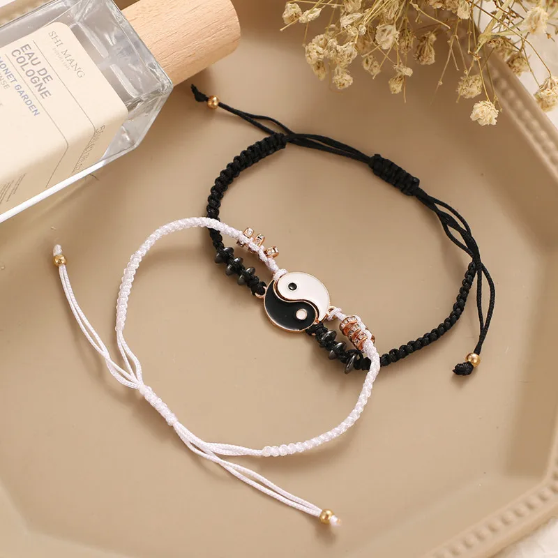 

2021 New Fashion Couple Chain Braided Bracelet Adjustable Chinese Tai Chi Bagua Pendant Two Jewelry Gifts for Men and Women