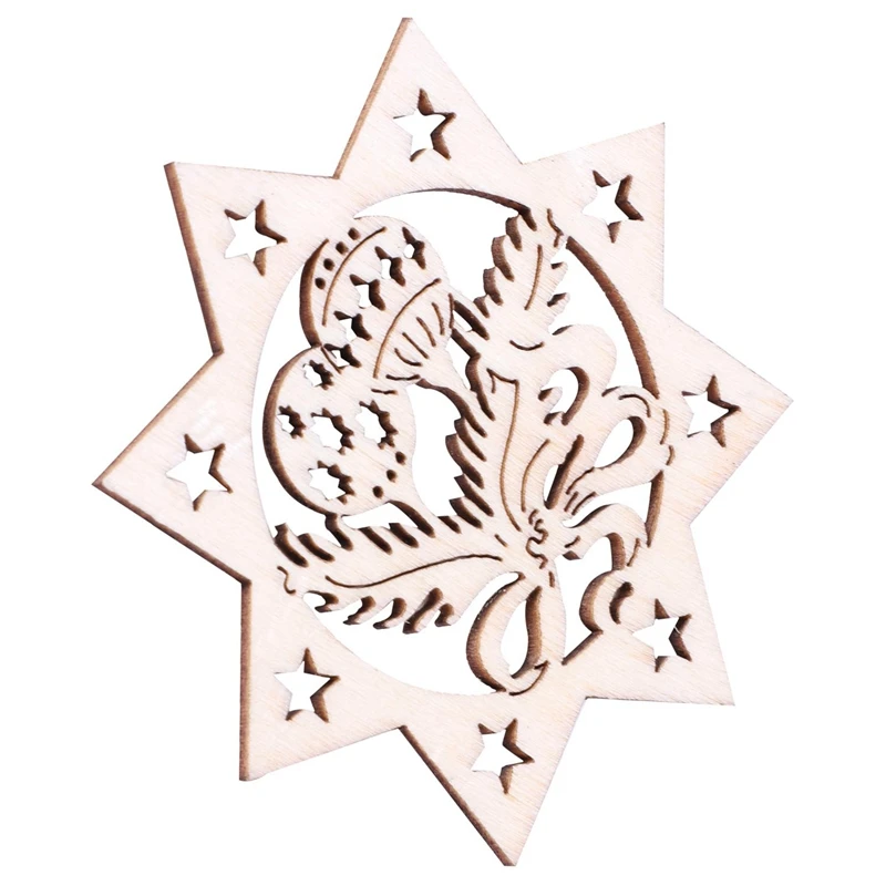 

20Pcs Christmas Ornaments Wood Hanging Hollow Xmas Decorations Wood Color, with Hemp Ropes - 10Pcs for Christmas Crafts