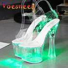 Voesnees женская обувь, легкие сандалии на прозрачном каблуке, разноцветная светильник излучающая платформа, ремешок с пряжкой, высокий каблук 18 см, квадратный каблук для сцены