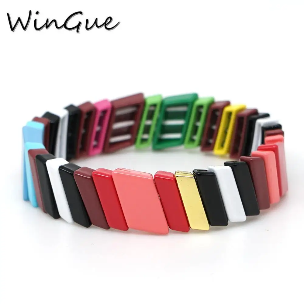 Богемский Браслет радужные эмалированные плитки браслеты для женщин яркие