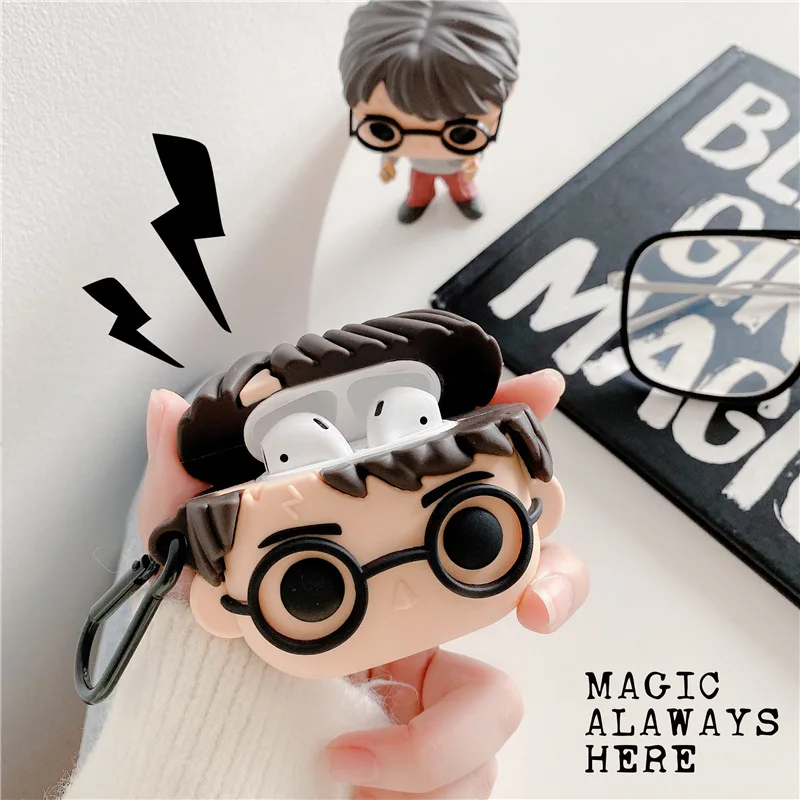 

Case for AirPods 1 2 Pro Cartoon Earphone Cute Silicone Accessories Protect Cover with Keychain 3D Magic boy student