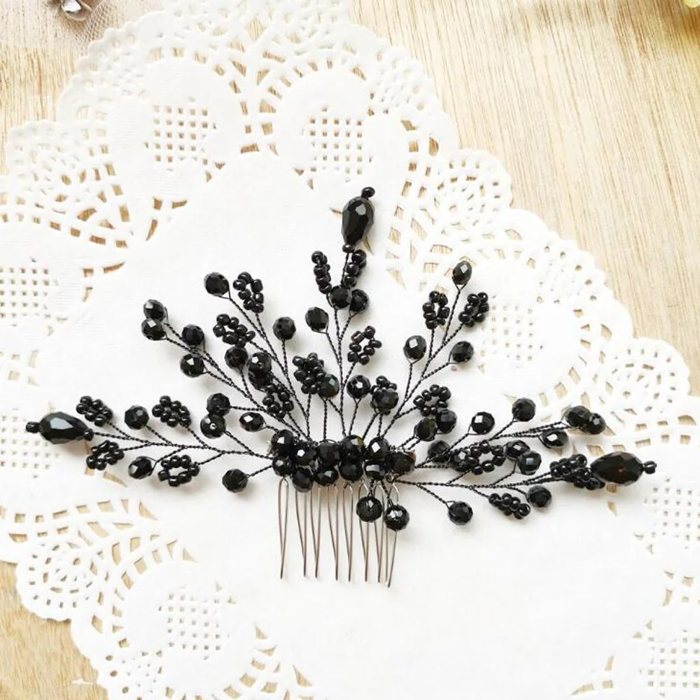 Гребень для волос с черными кристаллами свадебные аксессуары Женская Тиара