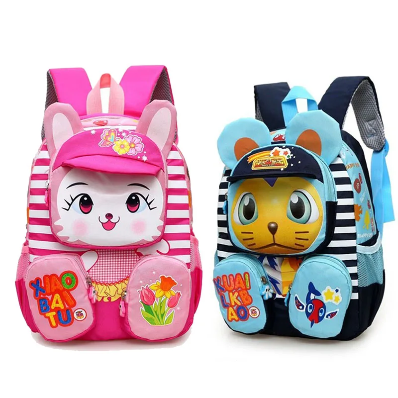 Детский Школьный рюкзак с кроликами Холщовый ранец карманами для