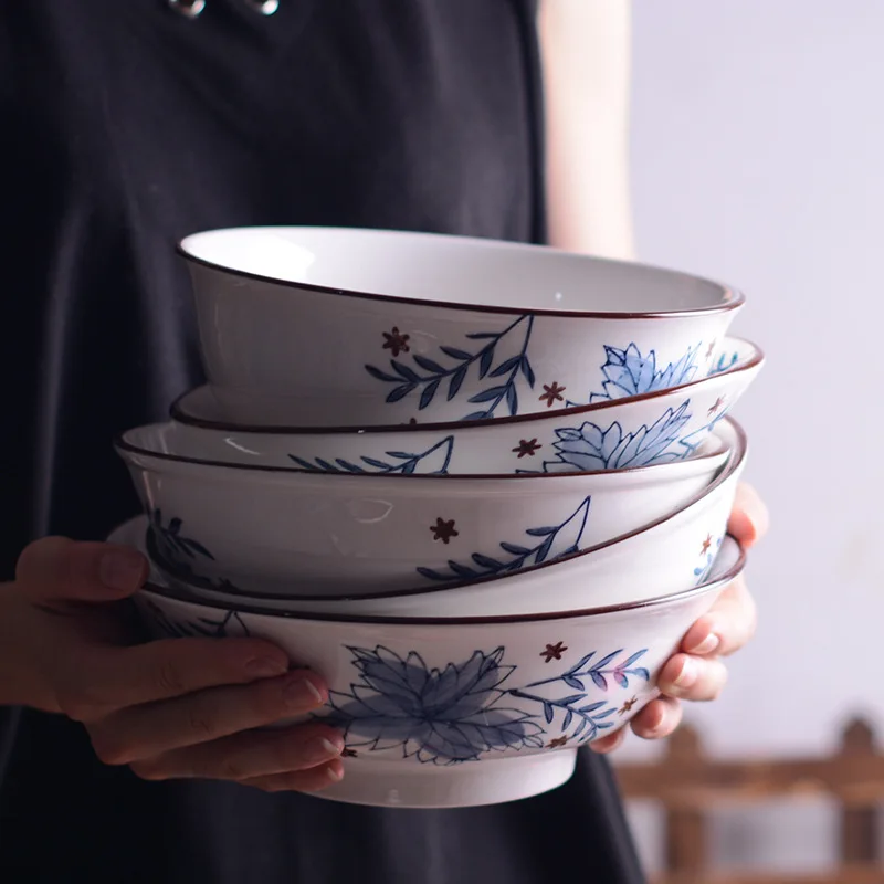 Керамическая чаша в китайском стиле сине белая фарфоровая посуда столовая