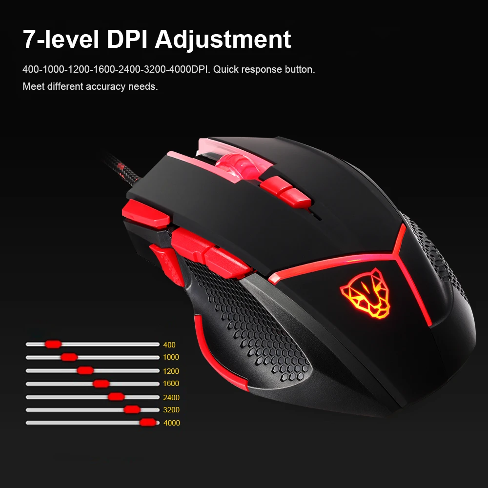 Мышь Motospeed Wired Gaming 4000DPI 9 кнопок оптическая с настройкой веса, антипланка и светодиодным подсветкой.