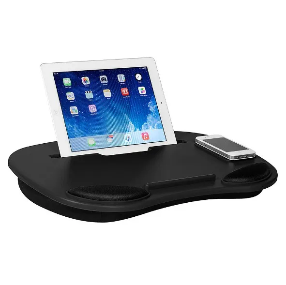 

Portable Lap Desk with Soft Foam Wrist Rest, Tablet & Phone Holder Slot, Non-Slip Mouse Pad, Comfort Cushion on Bottom